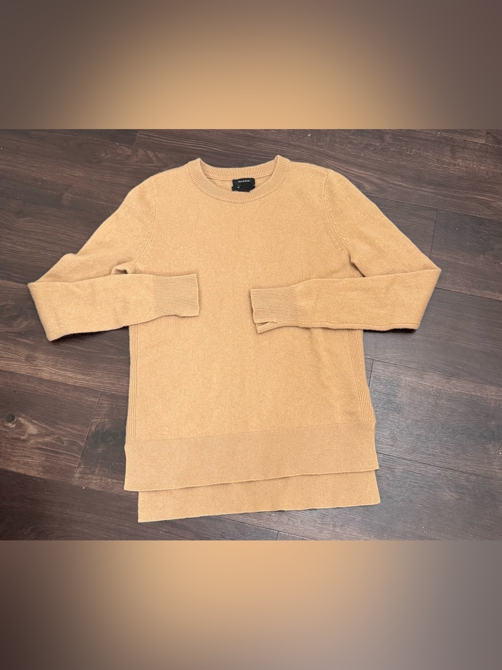 Halogen Tan Cashmere Blend Crew Neck Sweater High Low Hem Womens Size Small